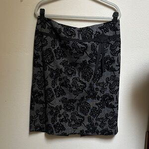 Ann Taylor Black and Gray Floral Pencil Skirt